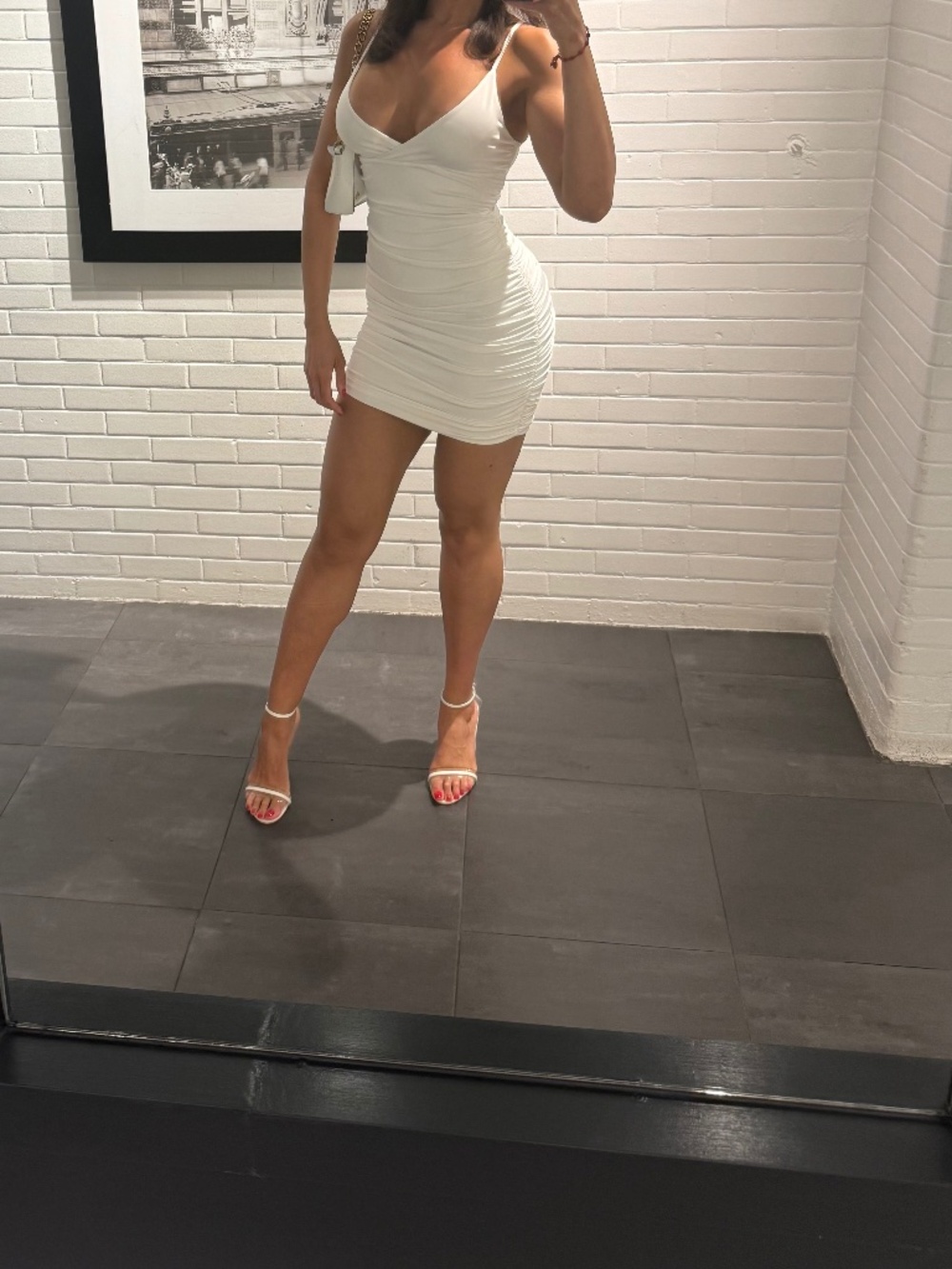 White ruched mini dress
